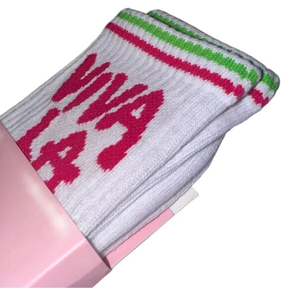 Juicy Couture White & Pink VIVA LA JUICY Women’s Ribbed Crew Athletic Socks - Picture 5 of 11